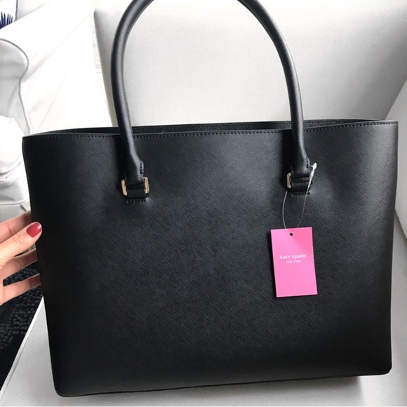 Kate Spade Black Post Street Halsey Large Black Tote Bag Leather NWT - Picture 3 of 14